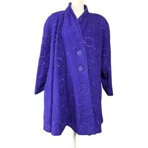 Vintage Coats By Cattiva Coat Womens Large Purple Wool Floral Jacquard 80s